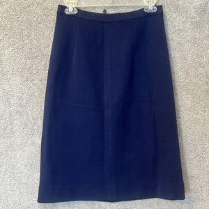 Vintage 100% Pure Wool Knit Pencil Skirt Womens 12 Navy Blue Midi A-Line 70s